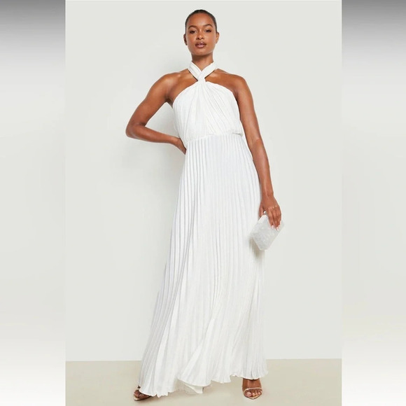 NWT HALTER PLISSE MAXI DRESS, SIZE 4 - Picture 2 of 8